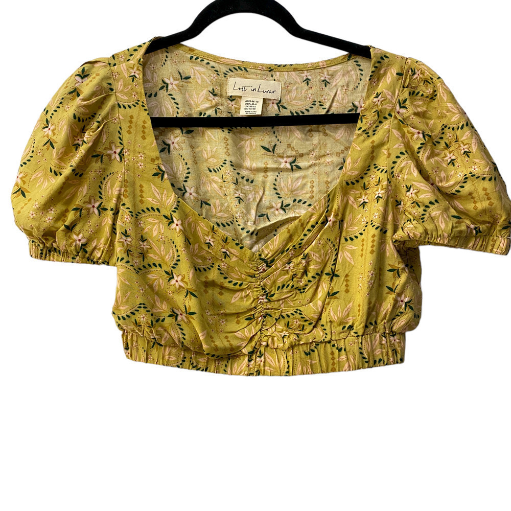 Lost in Lunar Crop green floral puff Sleeve Top Retail $85 Size M - 10